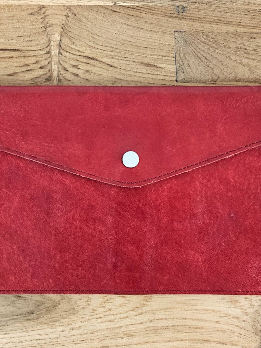 Shinola Red Leather Envelope Clutch Pouch